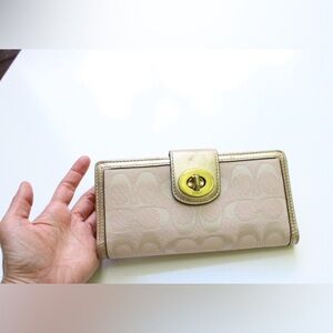 Coach signature logo turn lock wallet/checkbook holder